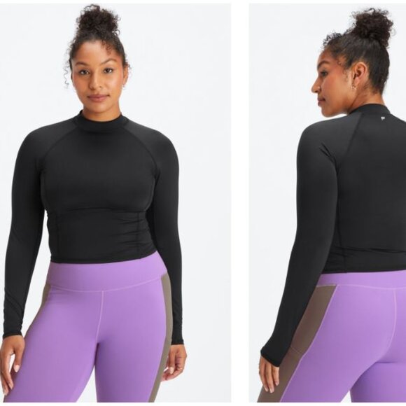 Fabletics Lightweight Long Sleeve Crop Top Womens XL Black Shirt Workout L09X - Picture 1 of 7